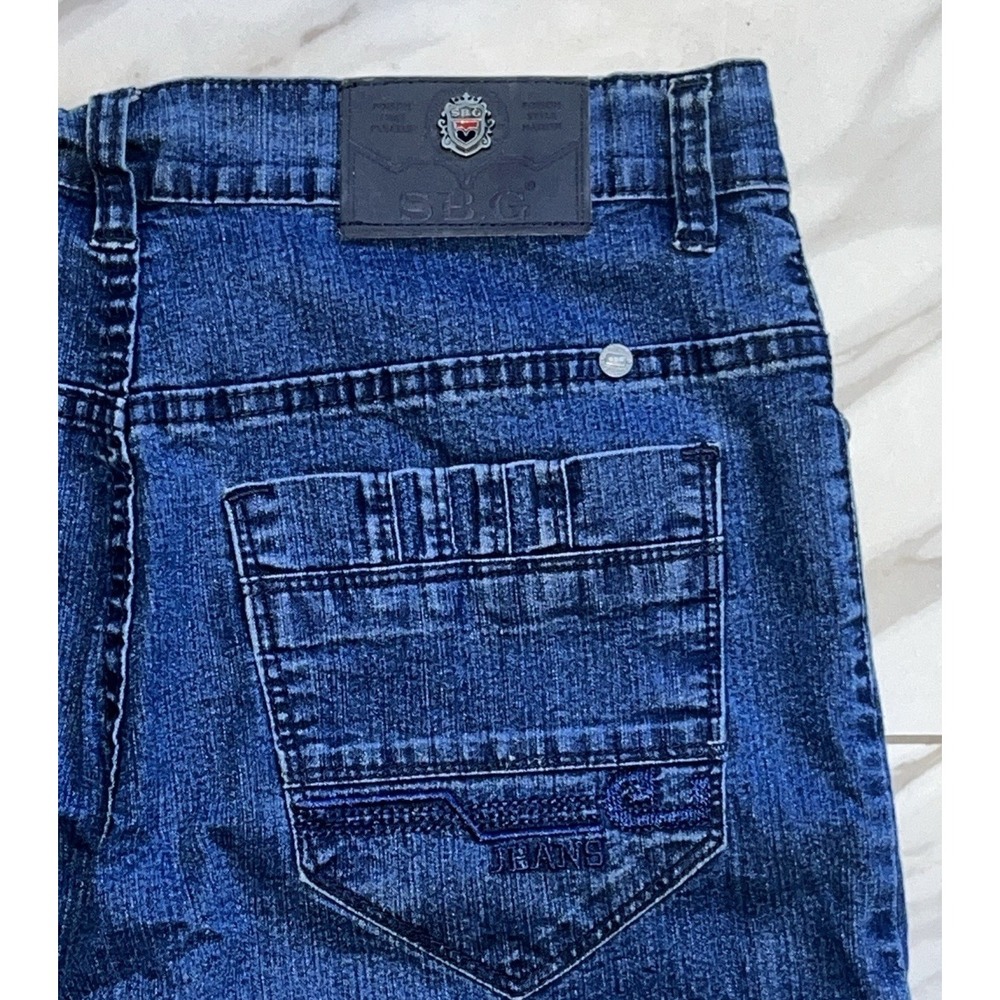Men's Y2K Hip Hop Jeans Size 32 Blue Layered Embroidered Back Pockets 90s
